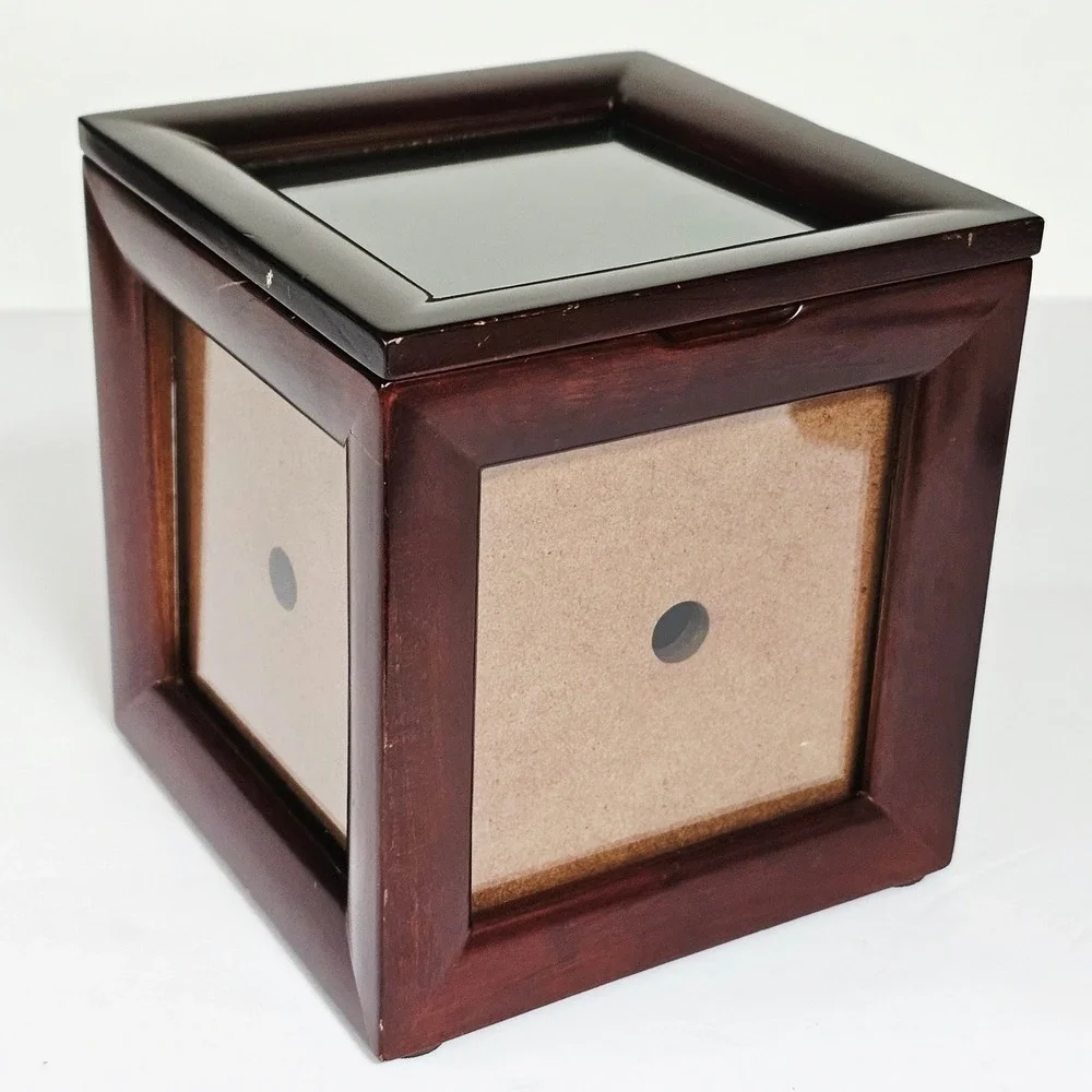 Vintage Bombay Wooden Photo Cube Keepsake Box Dark Mahogany 5 Picture Frames‎